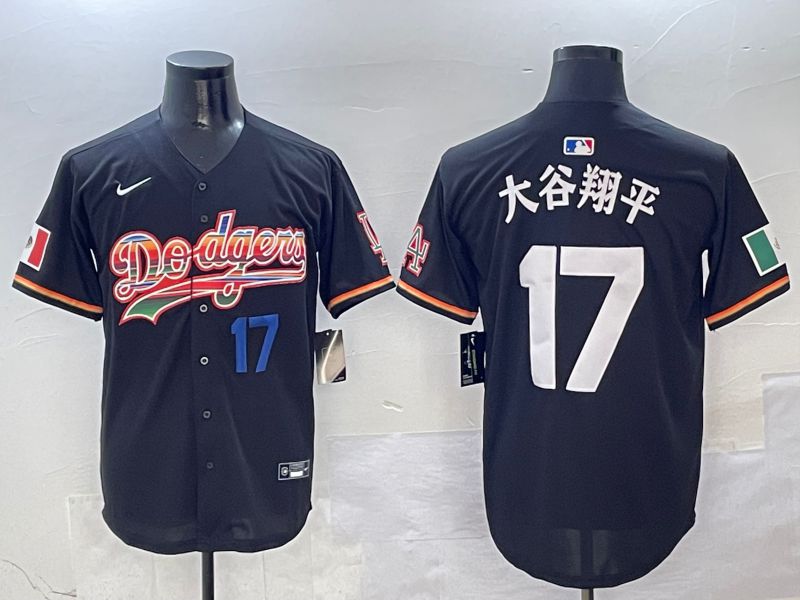 Men Los Angeles Dodgers 17 Ohtani Black rainbow 2025 Nike MLB Jersey style 4154